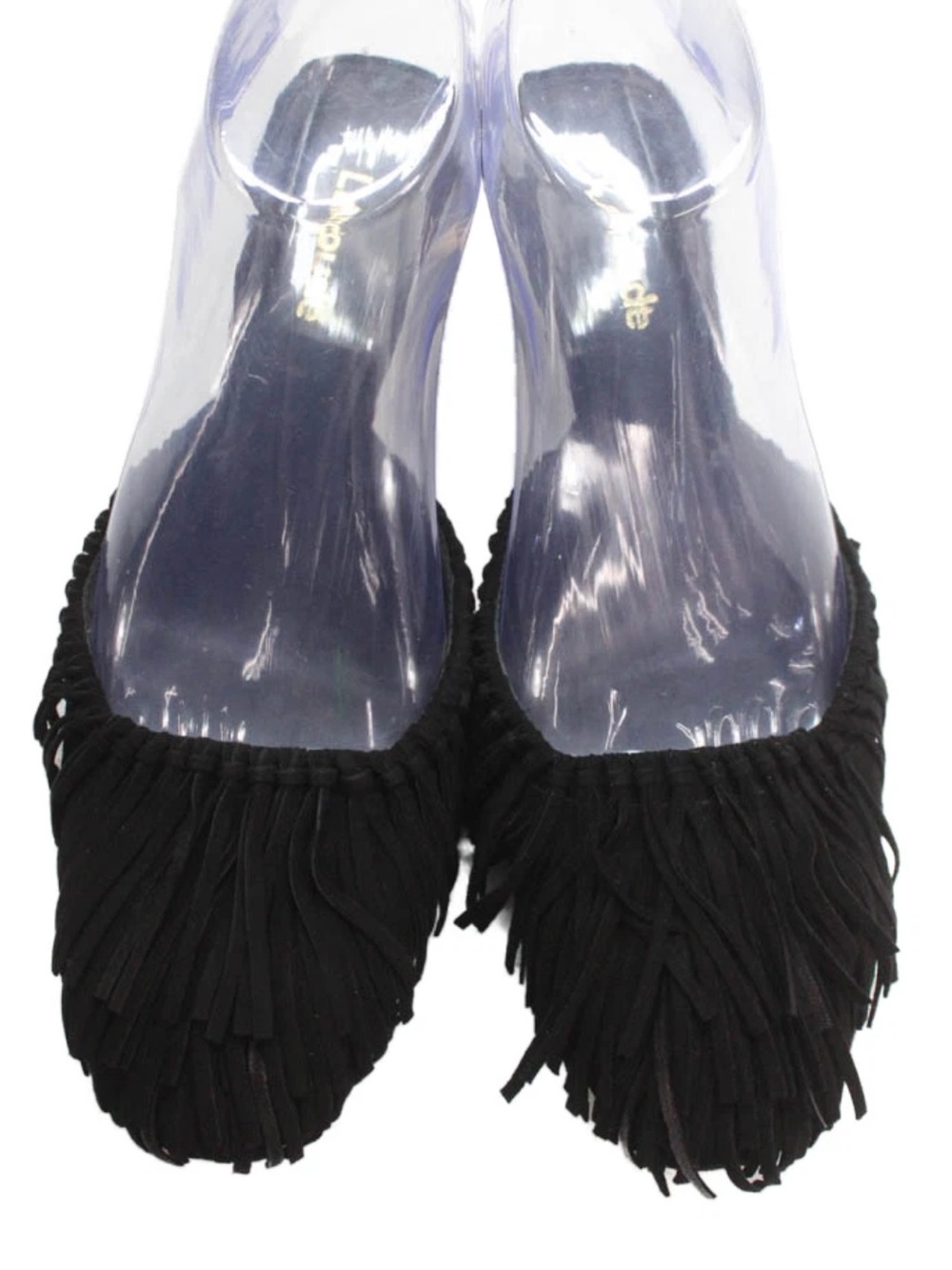 Larroude black fringe mule